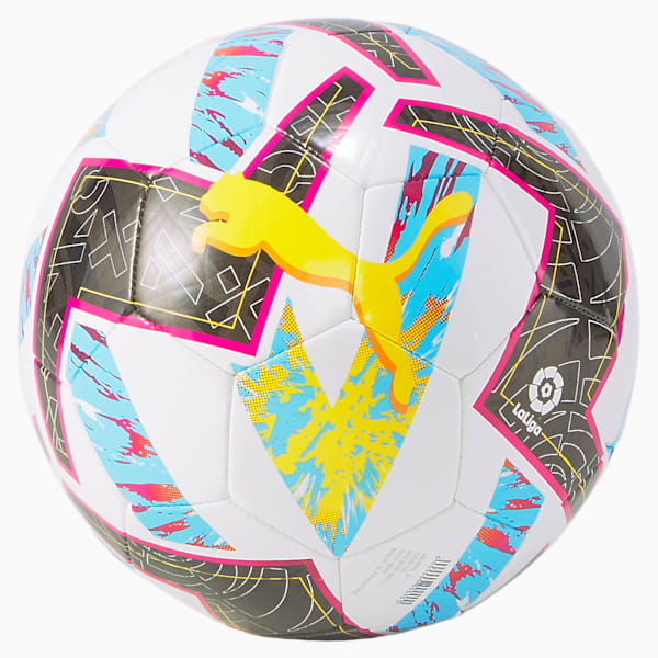 Minibalón de fútbol PUMA Orbita LaLiga 1 MS, Puma White-Beetroot Purple-Blue Atoll, extralarge