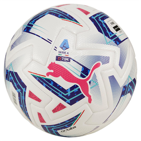 サッカーボール オービタ SERIE A FIFA QUALITY PRO, PUMA White-Blue Glimmer-Sunset Glow, extralarge-JPN