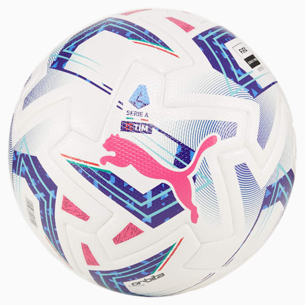 Orbita Serie A Pro Soccer Ball, PUMA White-Blue Glimmer-Sunset Glow, extralarge