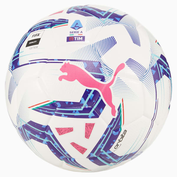 Réplica de fútbol Orbita Serie A, PUMA White-Blue Glimmer-Sunset Glow, extralarge