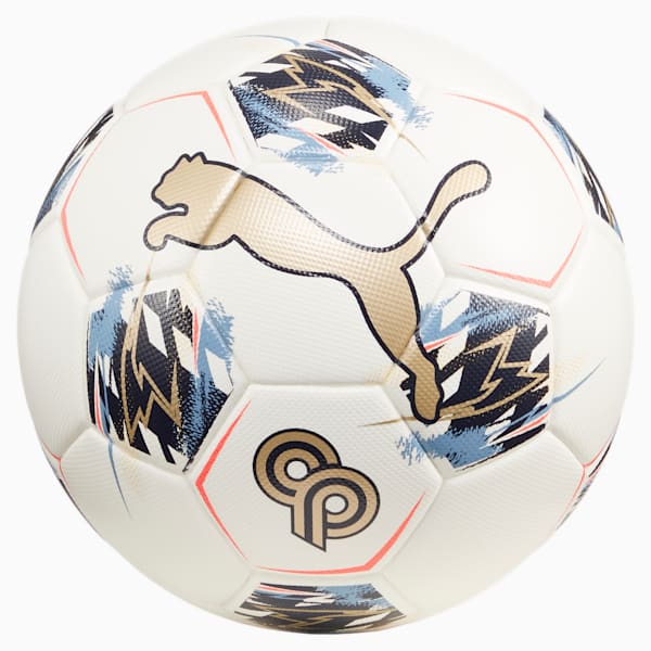 PUMA x CHRISTIAN PULISIC Performance Soccer Ball, PUMA White-PUMA Navy-PUMA Gold-Sunset Glow, extralarge