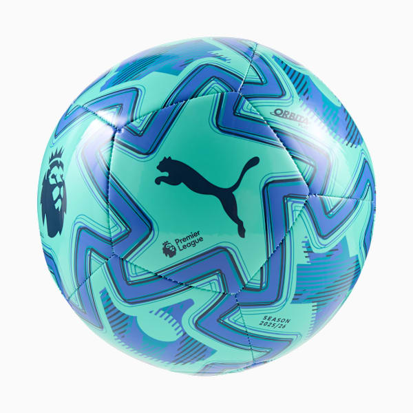 PUMA Orbita Play Premier League Brilliance Soccer, Electric Peppermint-Mountain Blue-PUMA Black, extralarge