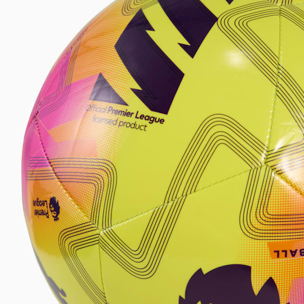Yellow PUMA football with black graphics and pink/orange sections.