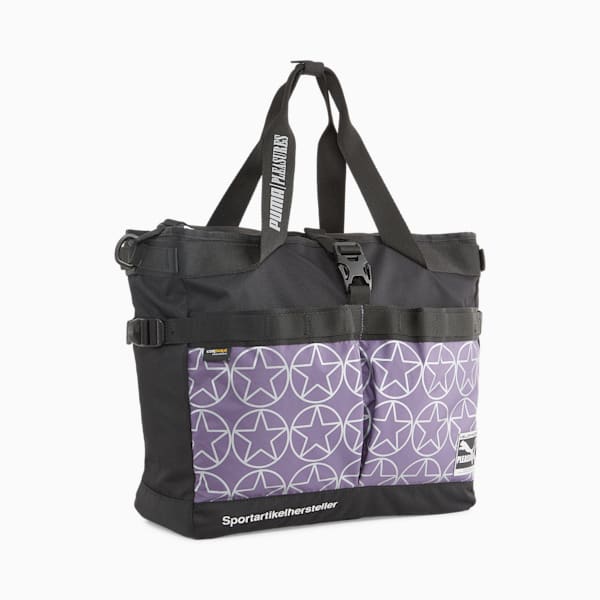 Bolsa tote de compras PUMA x PLEASURES, PUMA Black-Purple Charcoal-Pantone 688C, extralarge