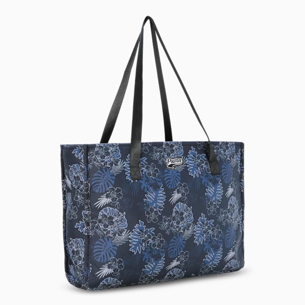 Tropical Print Women's Tote Bag, PUMA Black-AOP, extralarge-IND