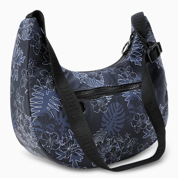 Tropical Print Women's Shoulder Bag, PUMA Black-AOP, extralarge-IND