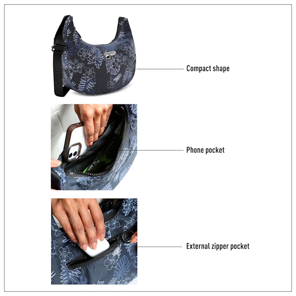 Tropical Print Women's Shoulder Bag, PUMA Black-AOP, extralarge-IND