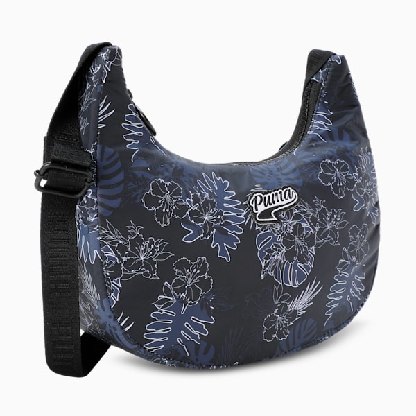 Tropical Print Women's Shoulder Bag, PUMA Black-AOP, extralarge-IND
