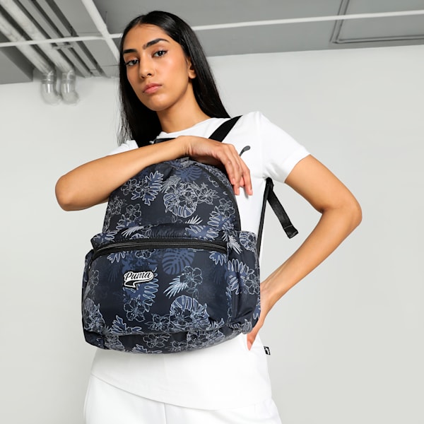Tropical Print Women's Backpack, PUMA Black-AOP, extralarge-IND