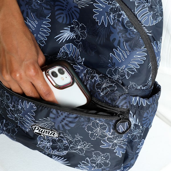 Tropical Print Women's Backpack, PUMA Black-AOP, extralarge-IND