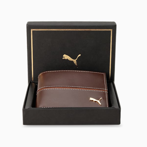 Leather Stripe Bi-Fold Wallet, Chocolate, extralarge-IND