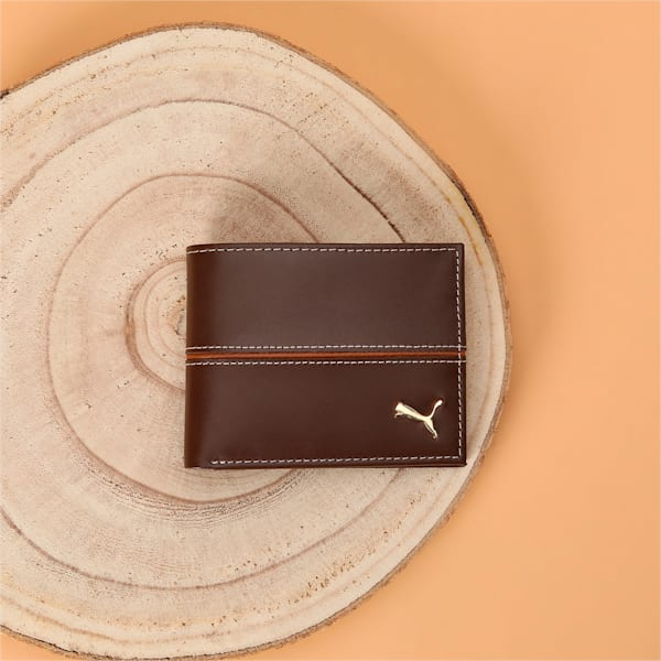 PUMA Leather Stripe Unisex Bi-Fold Wallet, Chocolate, extralarge-IND