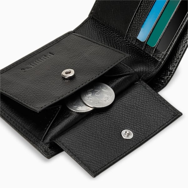 Leather Plain Bi-Fold Wallet, PUMA Black, extralarge-IND