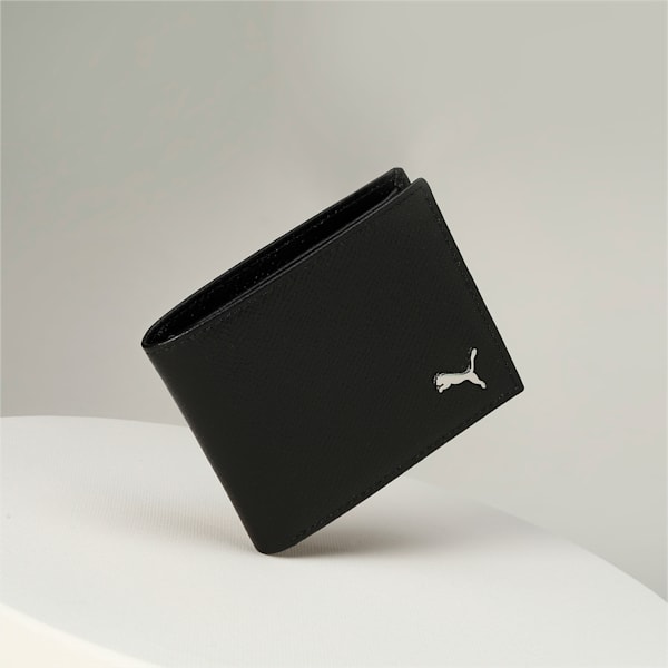 PUMA Leather Plain Unisex Bi-Fold Wallet, PUMA Black, extralarge-IND