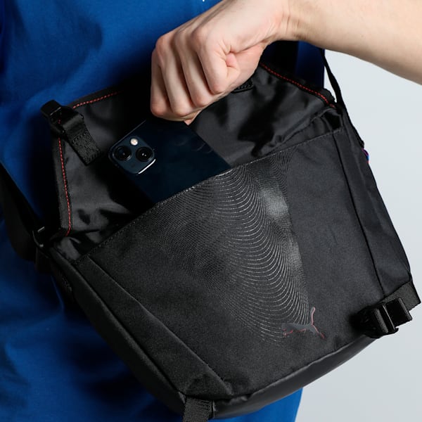 BMW M Motorsport Lifestyle Unisex Small Messenger Bag, PUMA Black-AOP, extralarge-IND
