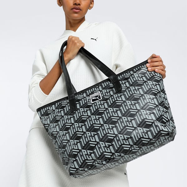 Monogram Women's Shopper Bag, PUMA Black-AOP, extralarge-IND