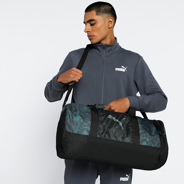 PUMA Printed Unisex Duffle Bag, PUMA Black-Hero Blue, extralarge-IND