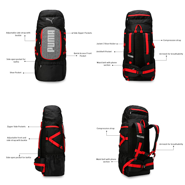 PUMA Trailtrekker Multi-Compartment Rucksack 54.5L, PUMA Black-For All Time Red, extralarge-IND