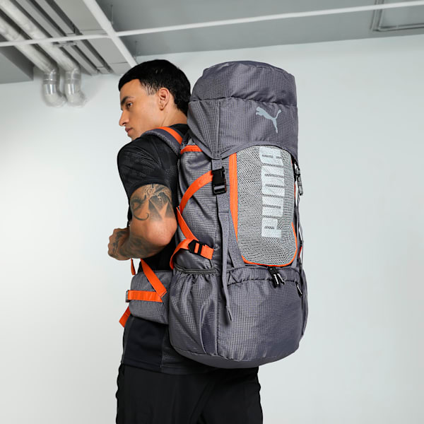 PUMA Trailtrekker Multi-Compartment Rucksack 54.5L, Flat Mid Gray-Rickie Orange, extralarge-IND
