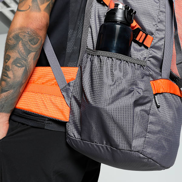 PUMA Trailtrekker Multi-Compartment Rucksack 54.5L, Flat Mid Gray-Rickie Orange-colorblock, extralarge-IND