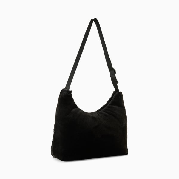 UP Faux Fur Slouchy Hobo Bag Youth, PUMA Black, extralarge