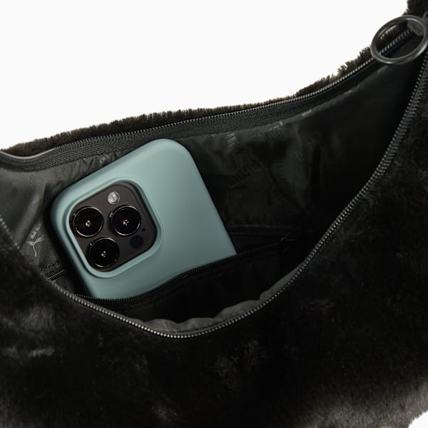 UP Faux Fur Slouchy Hobo Bag Youth, PUMA Black, extralarge
