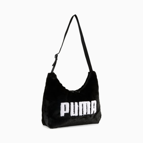UP Faux Fur Slouchy Hobo Bag Youth, PUMA Black, extralarge