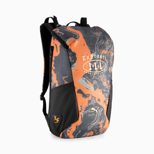 LAFRANCÉ Sleek 30L Backpack, Flat Dark Gray-Galactic Gray-Orange Glo-AOP, extralarge