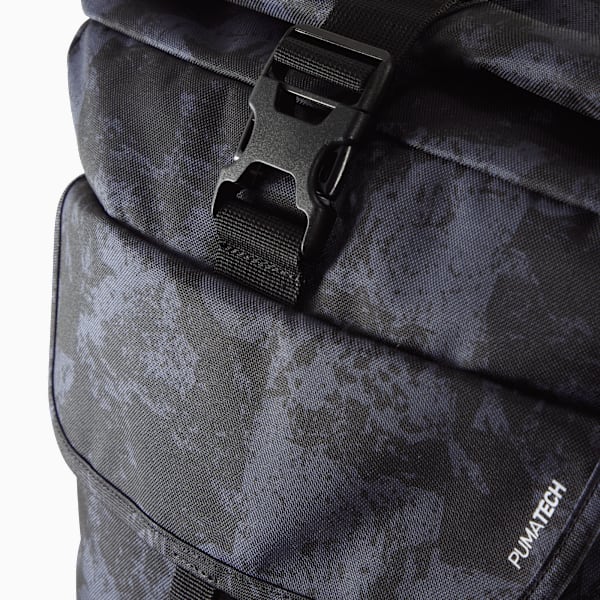 Patterned PUMA rucksack with a black buckle and the PUMATECH logo on the side.