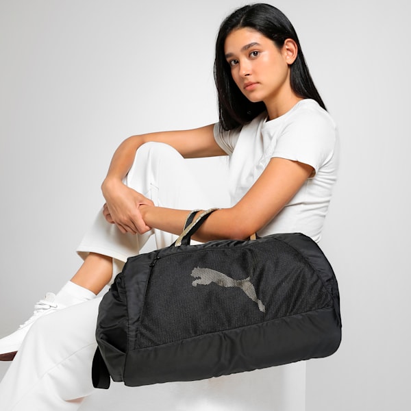 AT ESS Women's barrel bag, PUMA Black-Bright Gold, extralarge-IND