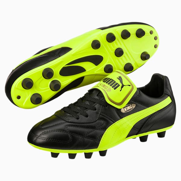 King Top Italian FG Men's Soccer Cleats, Puma Black-Safety Yellow-Gold, extralarge