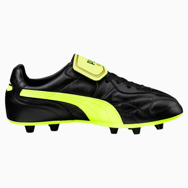 King Top Italian FG Men's Soccer Cleats, Puma Black-Safety Yellow-Gold, extralarge