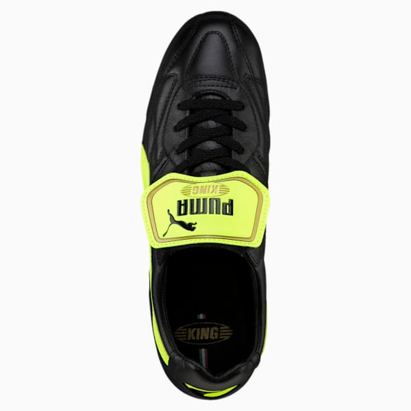 King Top Italian FG Men's Soccer Cleats, Puma Black-Safety Yellow-Gold, extralarge
