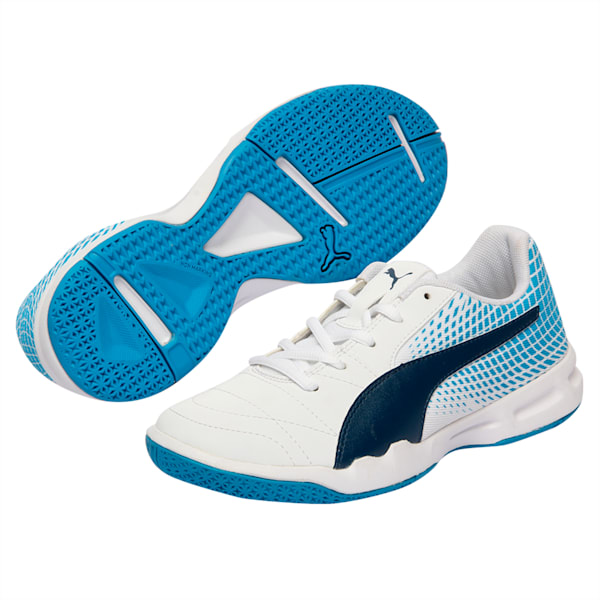 Veloz Indoor NG Kids' Training Shoes, White-Blue-Hawaiian, extralarge-IND