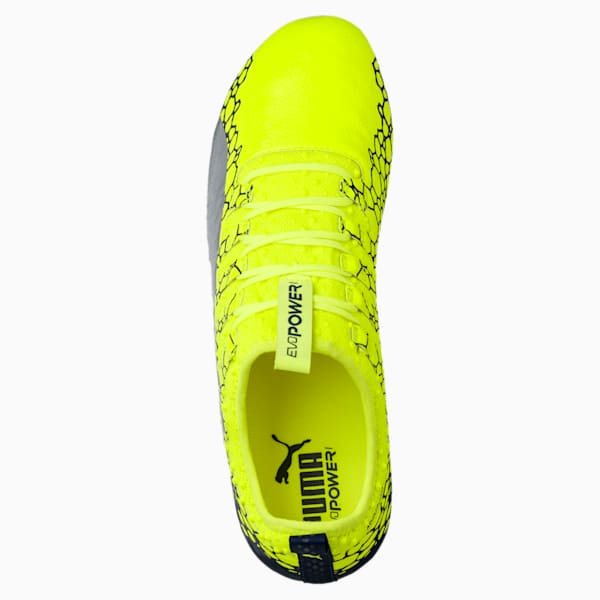 evoPOWER Vigor 1 Graphic FG Men's Firm Ground Soccer Cleats, Yellow-Silver-Blue, extralarge