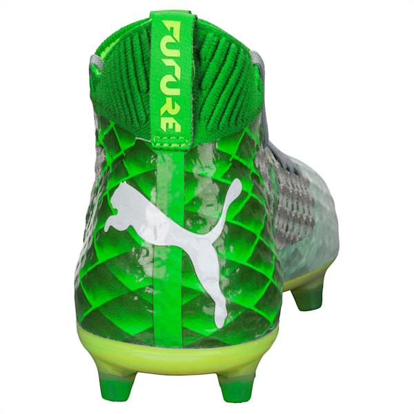 FUTURE 18.1 NETFIT On/Off FG/AG Men's Soccer Cleats, Green Gecko-Puma White-Gray Violet, extralarge