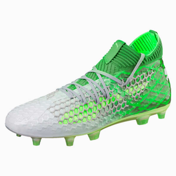 FUTURE 18.1 NETFIT On/Off FG/AG Men's Soccer Cleats, Green Gecko-Puma White-Gray Violet, extralarge