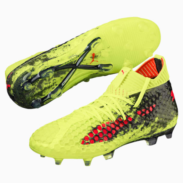 FUTURE 18.1 NETFIT FG/AG Soccer Cleats JR, Fizzy Yellow-Red Blast-Puma Black, extralarge