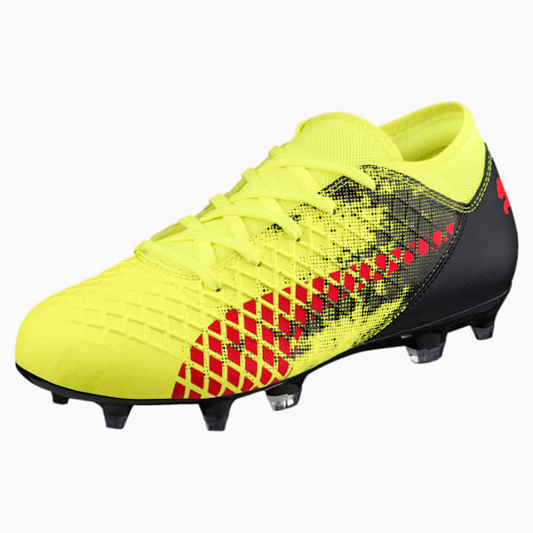 FUTURE 18.4 FG/AG Soccer Cleats JR, Fizzy Yellow-Red Blast-Puma Black, extralarge