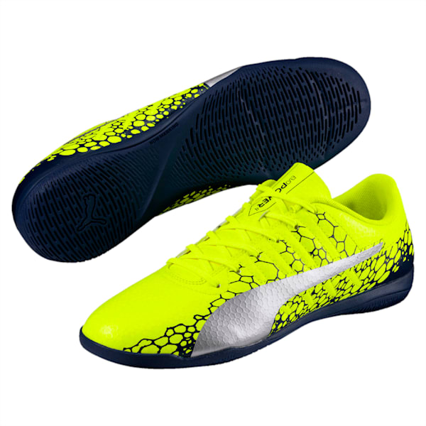 evoPOWER Vigor 4 Graphic IT Men's Indoor Court Shoes, Safety Yellow-Silver-Blue Depths, extralarge-IND