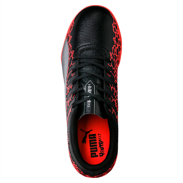 evoPOWER Vigor 4 Graphic TT Kids' Football Boots, Black-Silver-Fiery Coral, extralarge-IND