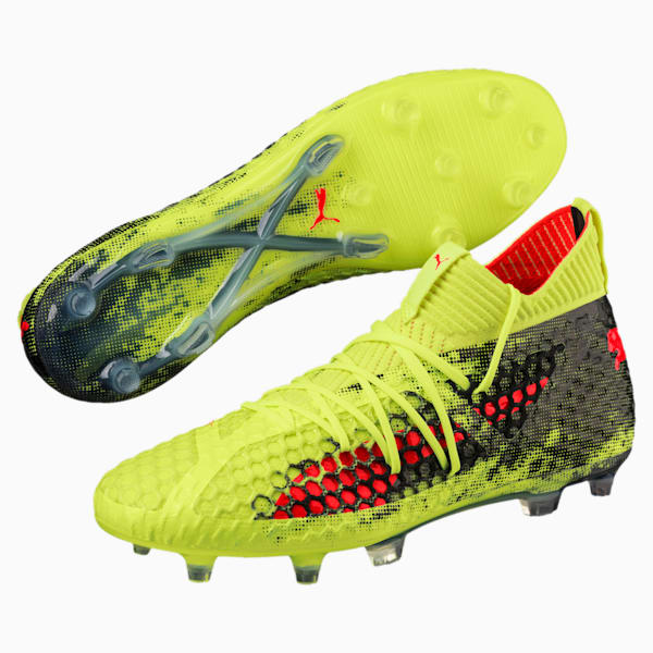 FUTURE 18.1 NETFIT FG/AG Men's Soccer Cleats, Fizzy Yellow-Red Blast-Puma Black, extralarge