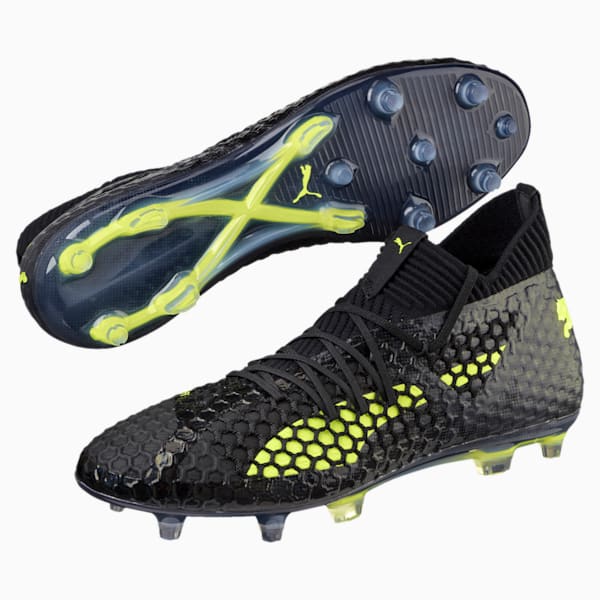 FUTURE 18.1 NETFIT FG/AG Men's Soccer Cleats, Puma Black-Fizzy Yellow-Asphalt, extralarge