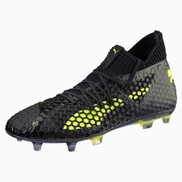 FUTURE 18.1 NETFIT FG/AG Men's Soccer Cleats, Puma Black-Fizzy Yellow-Asphalt, extralarge