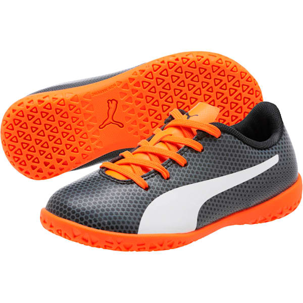 PUMA Spirit IT Soccer Shoes JR, Puma Black-Puma White-Shocking Orange, extralarge
