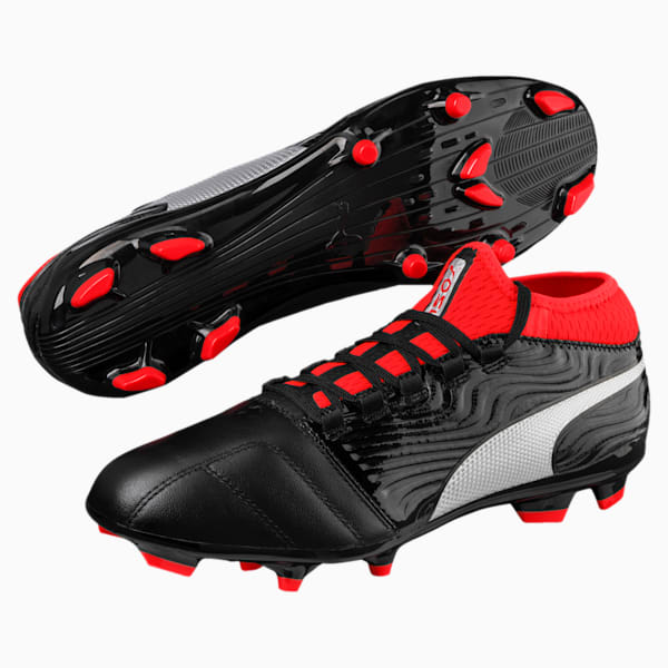 ONE 18.3 FG Men's Soccer Cleats, Puma Black-Puma Silver-Red Blast, extralarge