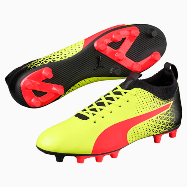 evoKNIT FG Men's Soccer Cleats, Fizzy Yellow-Red Blast-Puma Black, extralarge