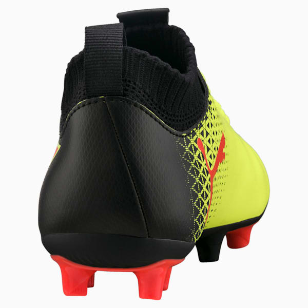 evoKNIT FG Soccer Cleats JR, Fizzy Yellow-Red Blast-Puma Black, extralarge