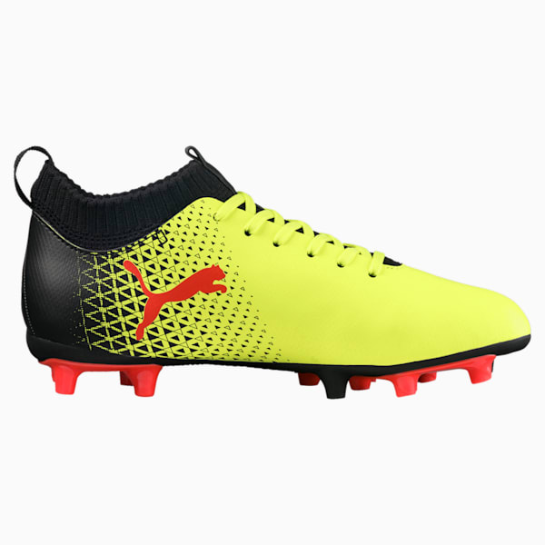 evoKNIT FG Soccer Cleats JR, Fizzy Yellow-Red Blast-Puma Black, extralarge