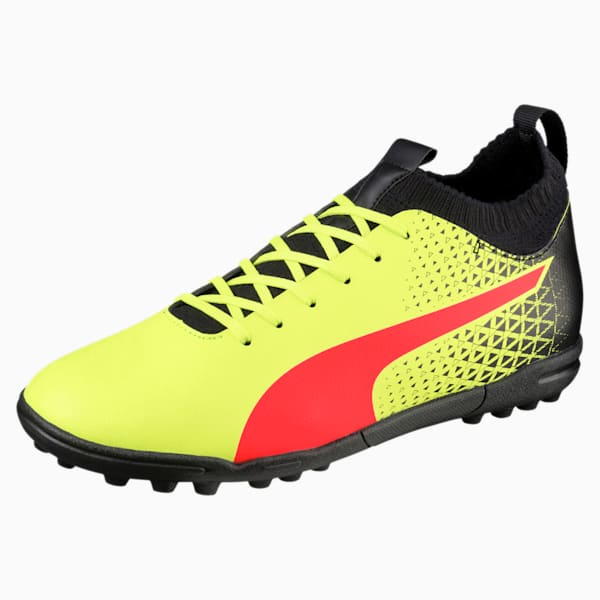 evoKNIT TT Men's Soccer Shoes, Fizzy Yellow-Red Blast-Puma Black, extralarge